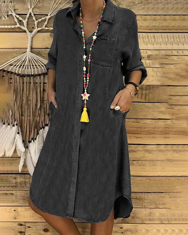 Stylish women's mini dress with a button-front design, short sleeves, and pockets for a versatile summer look.