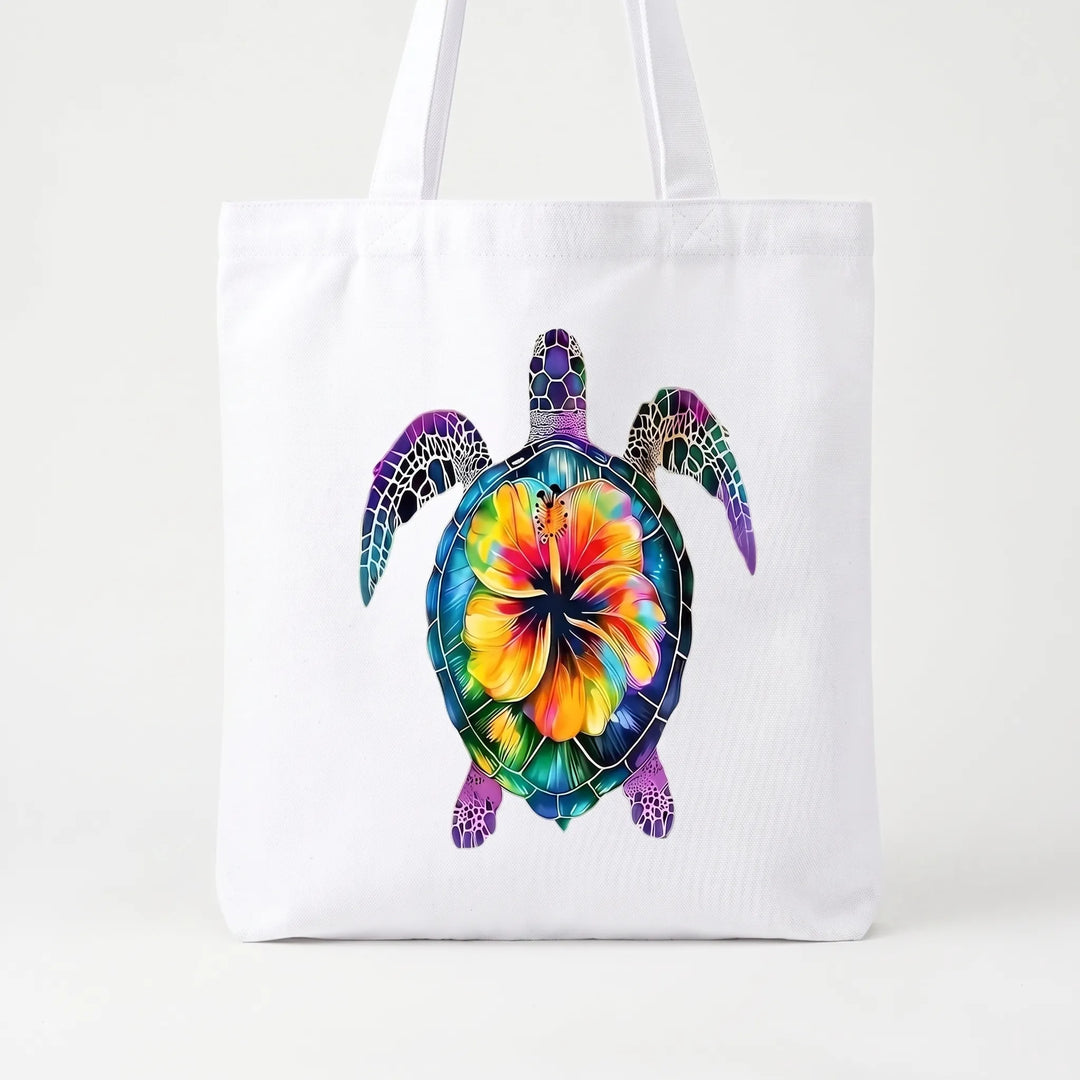 Vibrant hibiscus printed everyday tote bag for women, a spacious and reusable shoulder bag for summer.