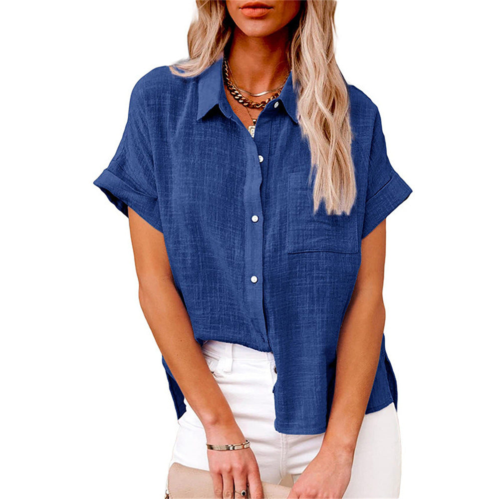 Everyday women's lightweight summer blouse, a fashionable short sleeve top perfect for warm weather.