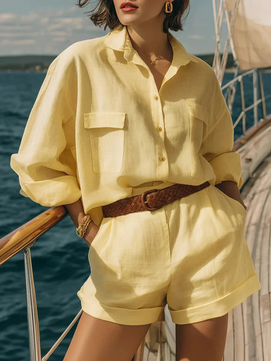 Comfortable women's long sleeve matching set, a two-piece casual outfit ideal for loungewear and resort.