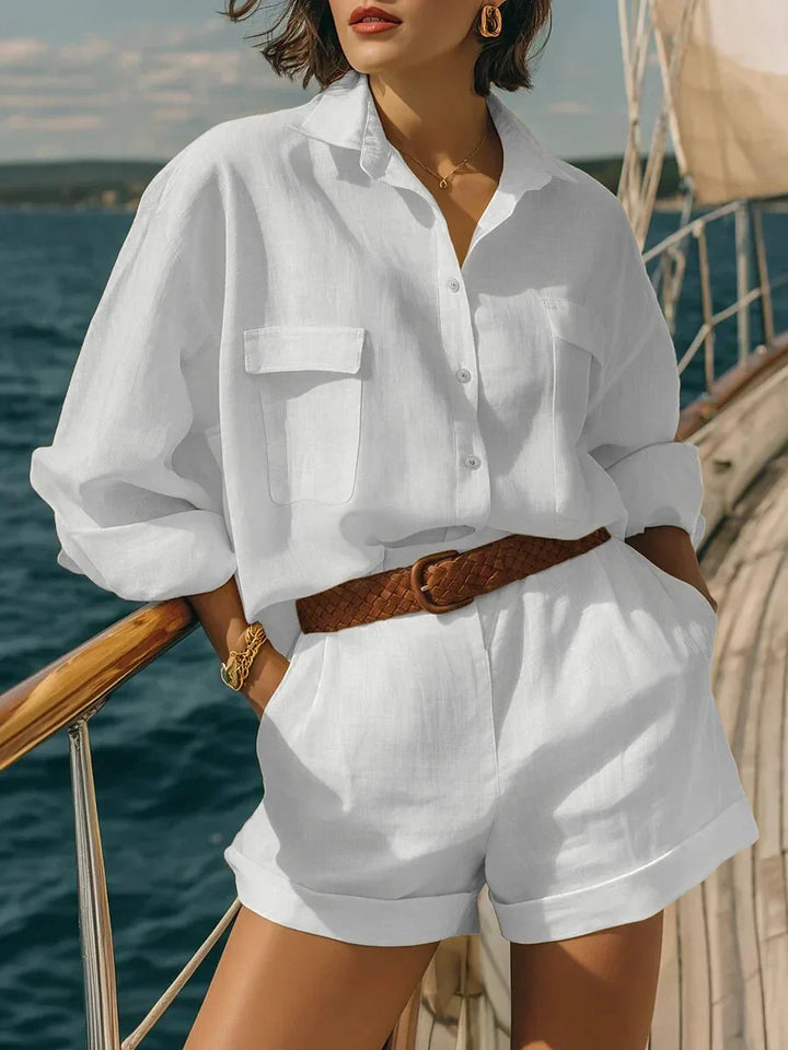 Women's casual two-piece matching set with long sleeves, versatile for summer fashion, beachwear & loungewear.