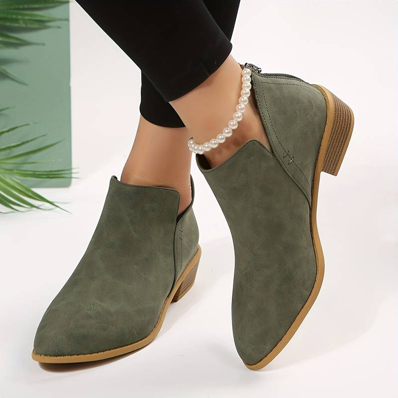 Women's casual low heel slip-on ankle boots in a versatile color, perfect for everyday effortless style.