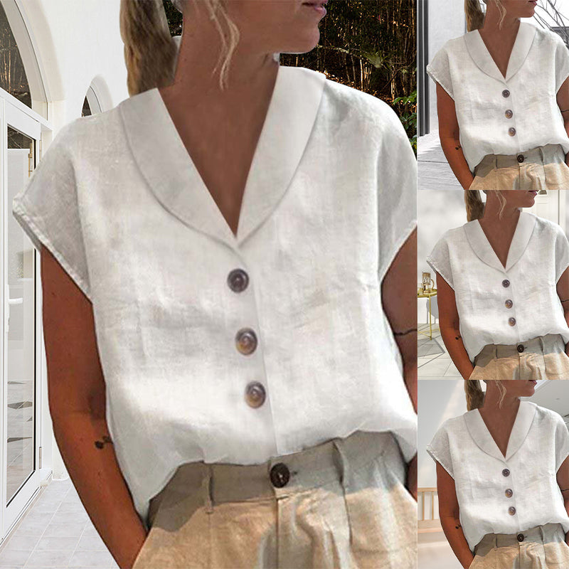 Women's casual short sleeve button-front shirt. Relaxed fit, perfect for summer everyday wear. Comfortable & versatile.