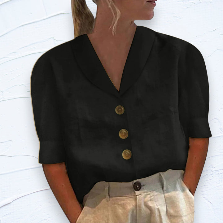 Stylish women's button-front short sleeve top. Ideal for casual summer fashion & comfortable everyday outfits.