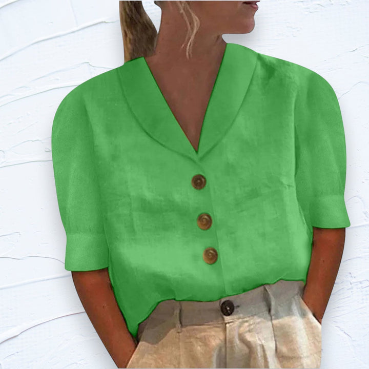 Women's casual short sleeve button-front top, relaxed fit. Essential for summer fashion & everyday comfort.