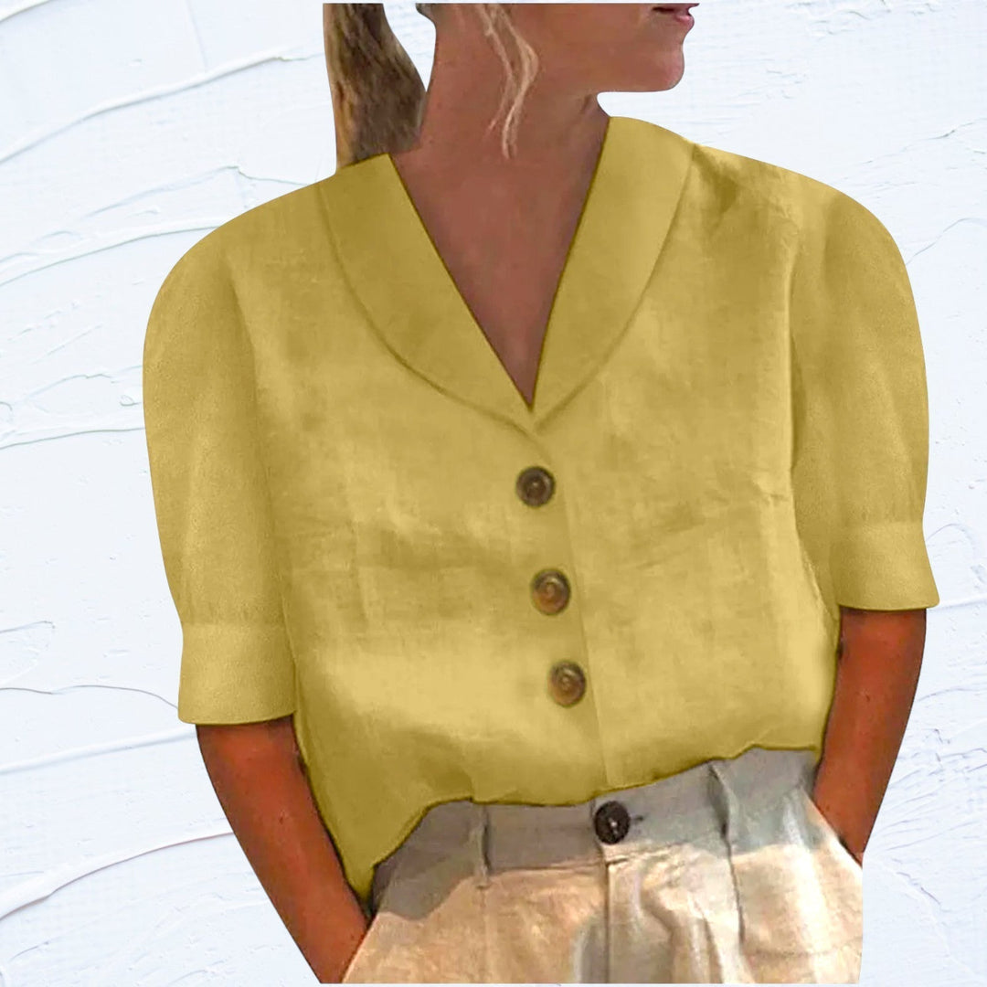 Everyday women's short sleeve button shirt. Casual, comfortable, and versatile for warm weather & summer style.