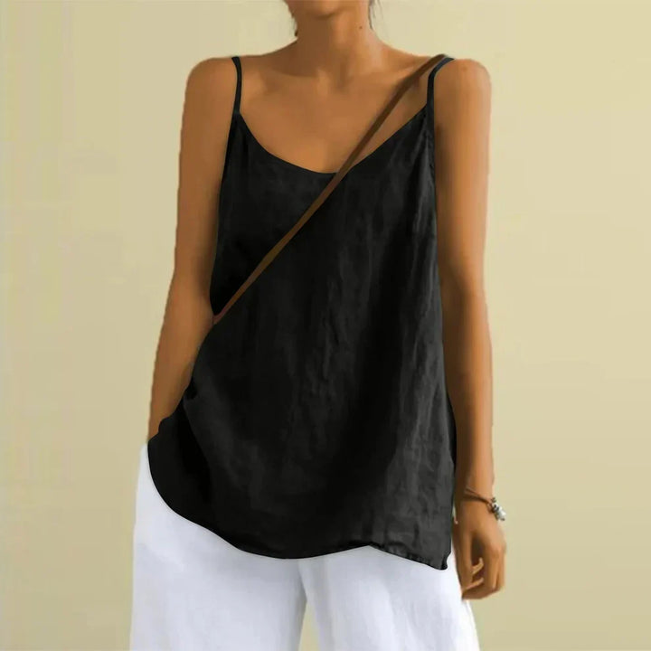 Flowy sleeveless women's blouse, great for casual wear, everyday style, and warm weather comfort.