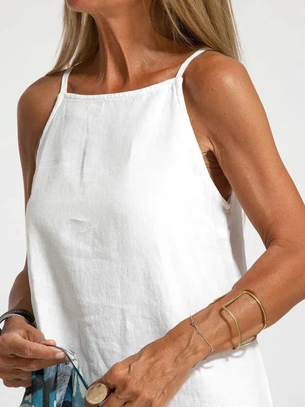 Elegant casual women's sleeveless maxi dress with a flattering side slit for comfort.