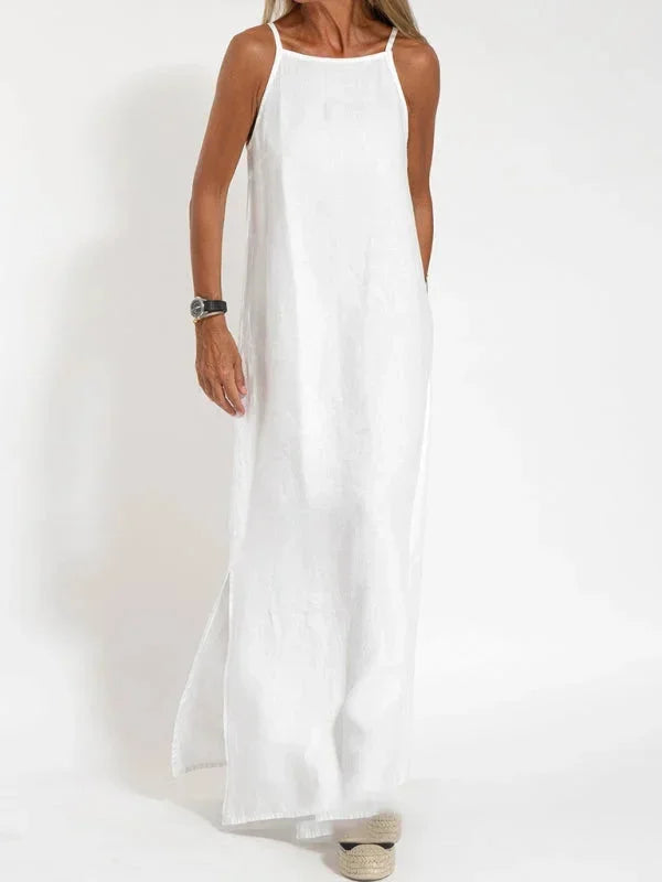 Women's versatile sleeveless maxi dress, perfect for warm weather with its side slit.