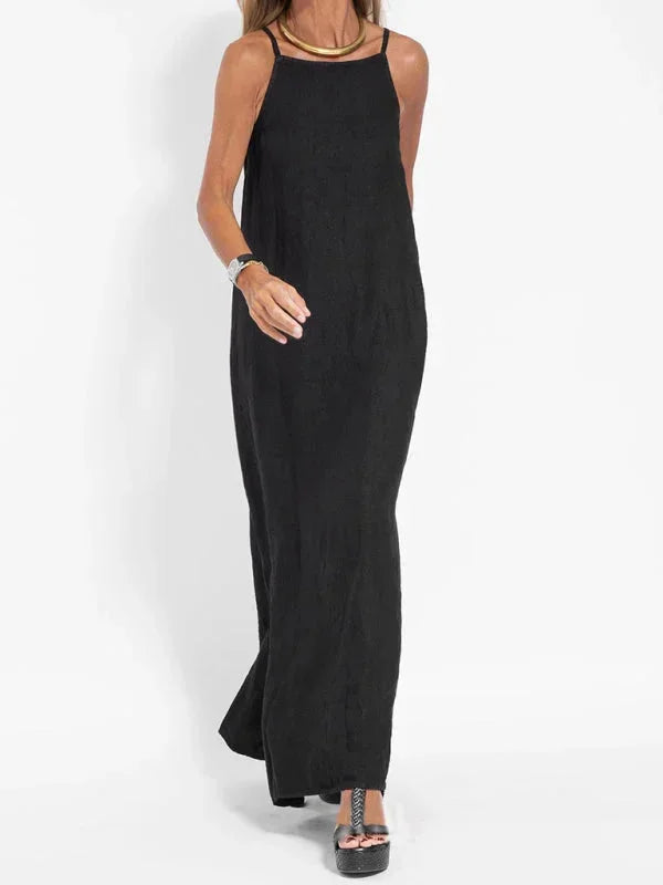 Women's summer beach style sleeveless maxi dress, featuring a chic side slit design.