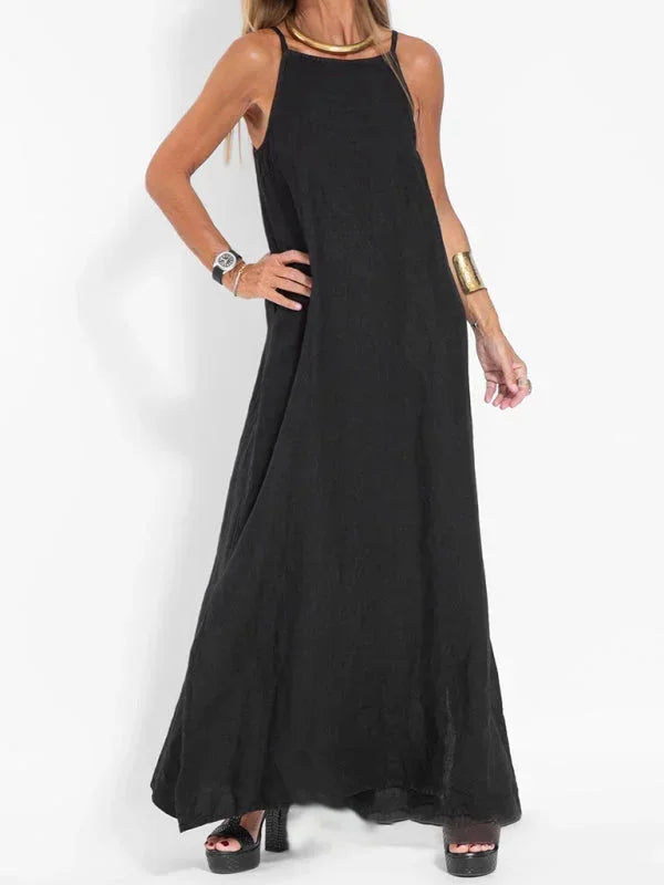 Flowy women's sleeveless side slit maxi dress, an elegant option for casual occasions.