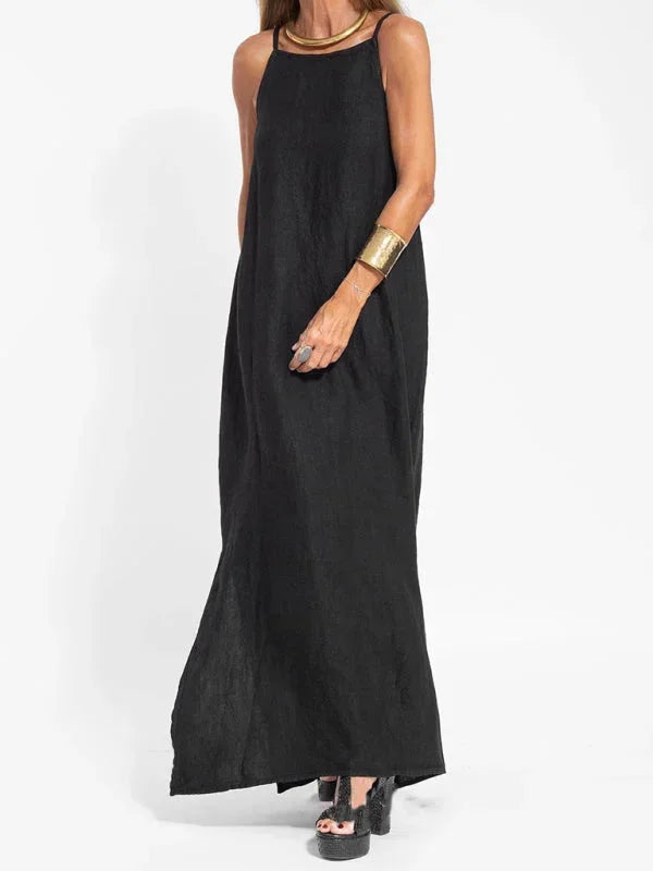 Women's everyday sleeveless long dress, a versatile maxi with a stylish side slit detail.