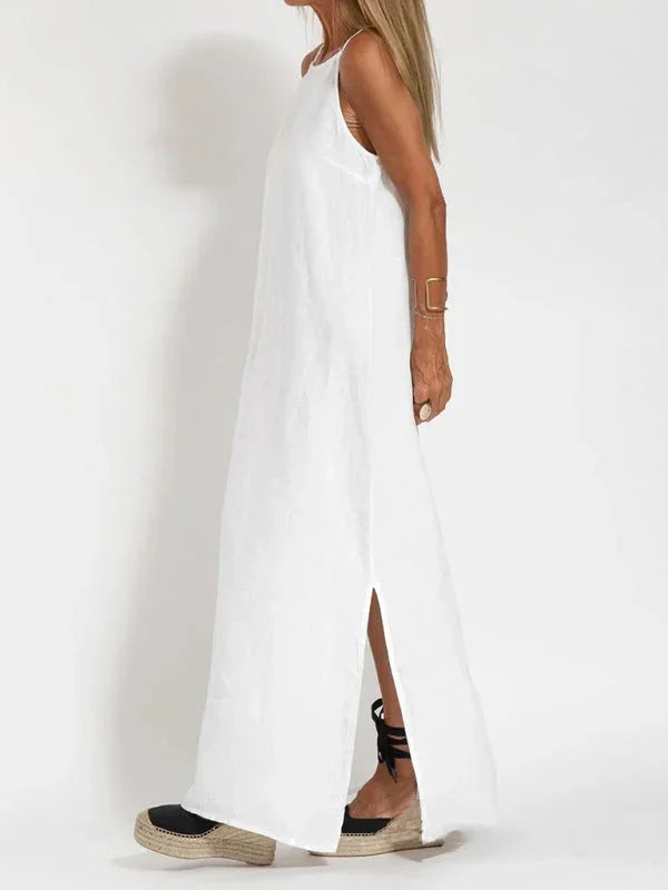 Everyday women's long dress, a comfortable sleeveless maxi with a chic side slit.