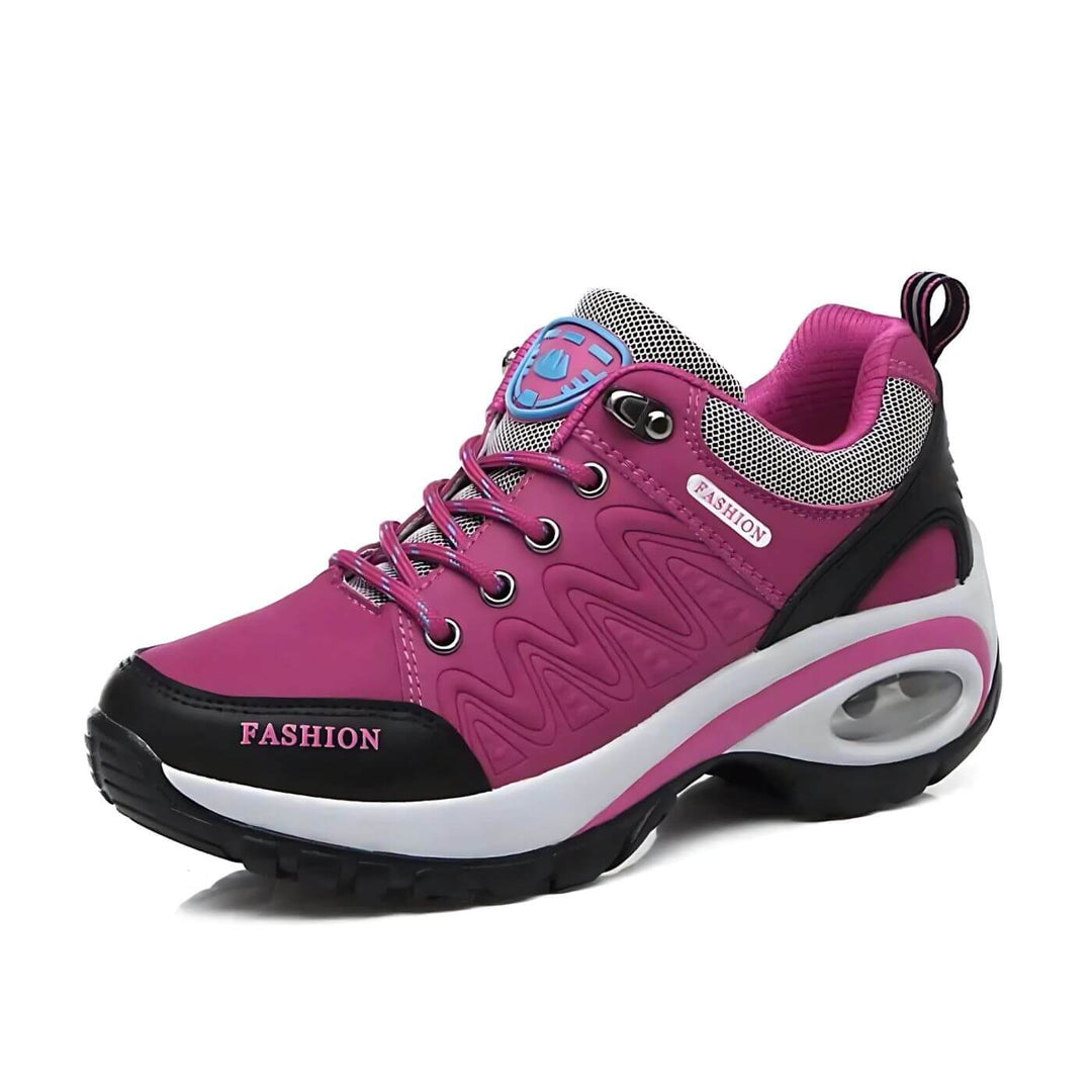 Purple women's casual sneakers, offering excellent arch support and breathable comfort for walking.