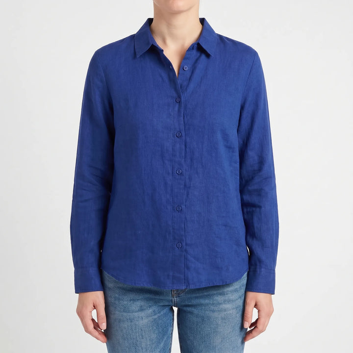 Stylish women's casual long sleeve summer blouse, button-down, versatile for spring fashion & everyday wear.