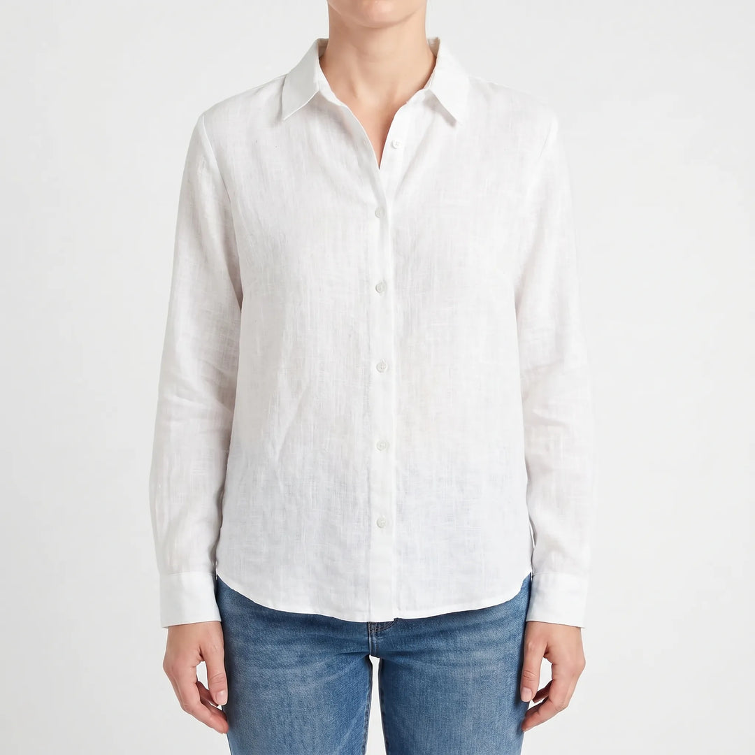 Women's button-down blouse featuring adjustable long roll-up sleeves, a fashionable summer casual top.