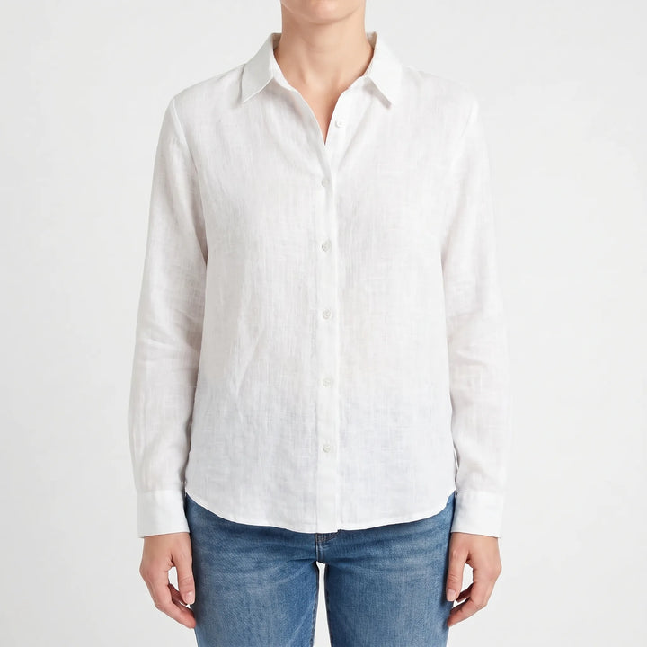 Women's button-down blouse featuring adjustable long roll-up sleeves, a fashionable summer casual top.