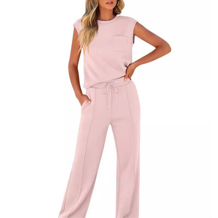 Matching women's summer lounge set, soft fabric, relaxed fit for everyday comfort and style.