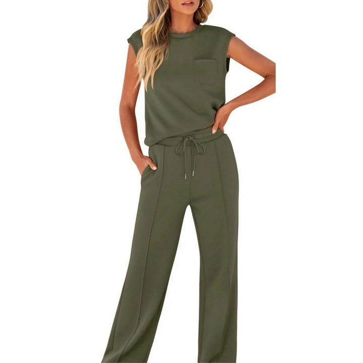 Breathable women's summer casual set, soft & comfortable for warm weather lounging.