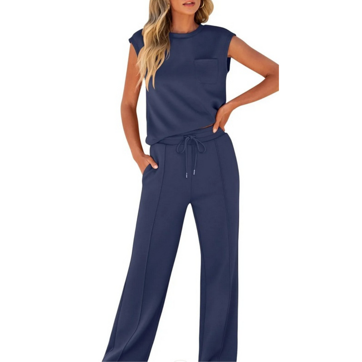 Women's soft casual summer lounge set, relaxed fit, great for everyday wear and comfort.