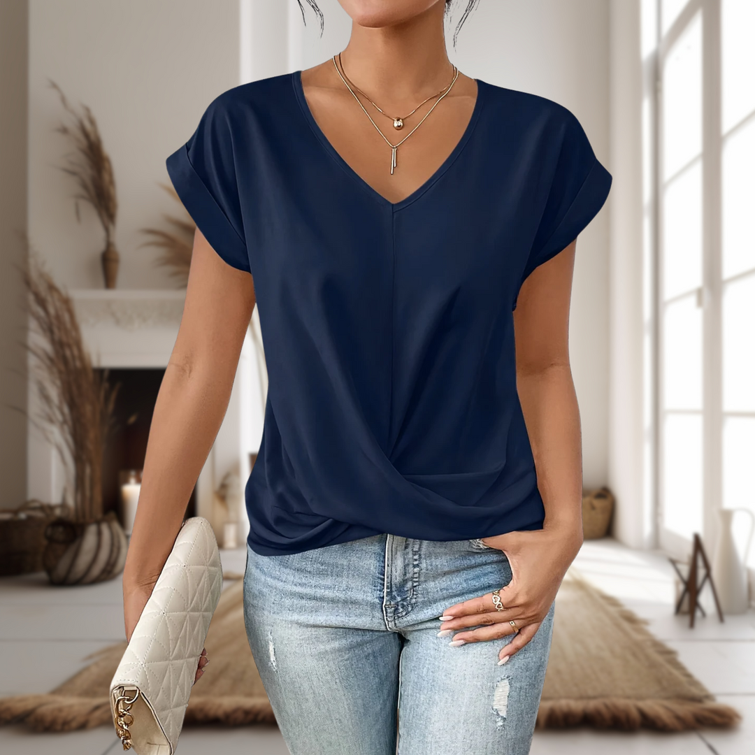Sweetheart neck short sleeve top for women. A casual, fitted t-shirt perfect for everyday summer fashion.