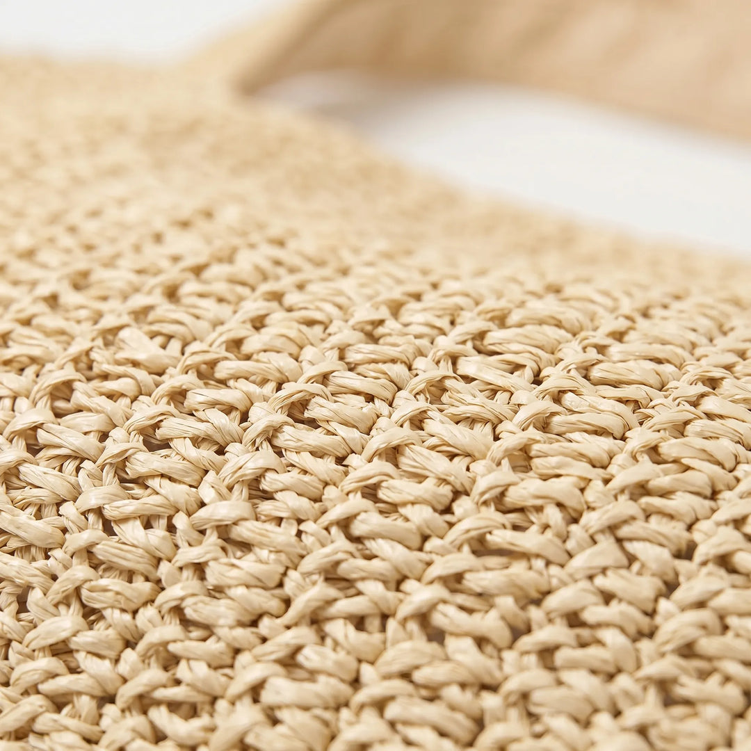 Chic women's woven straw-look shoulder tote bag. A perfect vacation accessory & spacious travel beach bag.