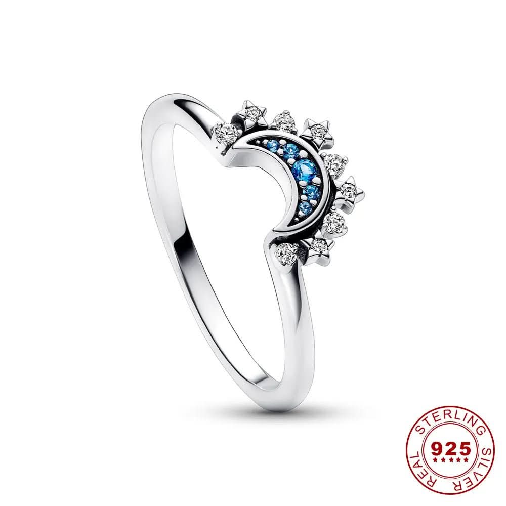 Women's sparkling celestial sun & moon ring, elegant silver-tone jewelry with a unique cosmic charm design.