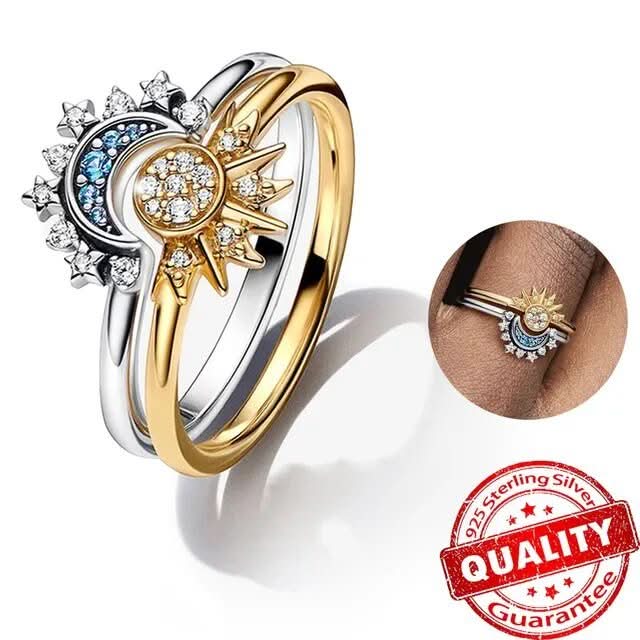 Stylish women's celestial sun & moon ring, sparkling accents on a silver-tone band. Perfect fashion accessory.