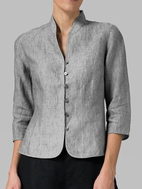 Relaxed fit women's 3/4 sleeve blouse with button front, a versatile top for casual chic and office wear.