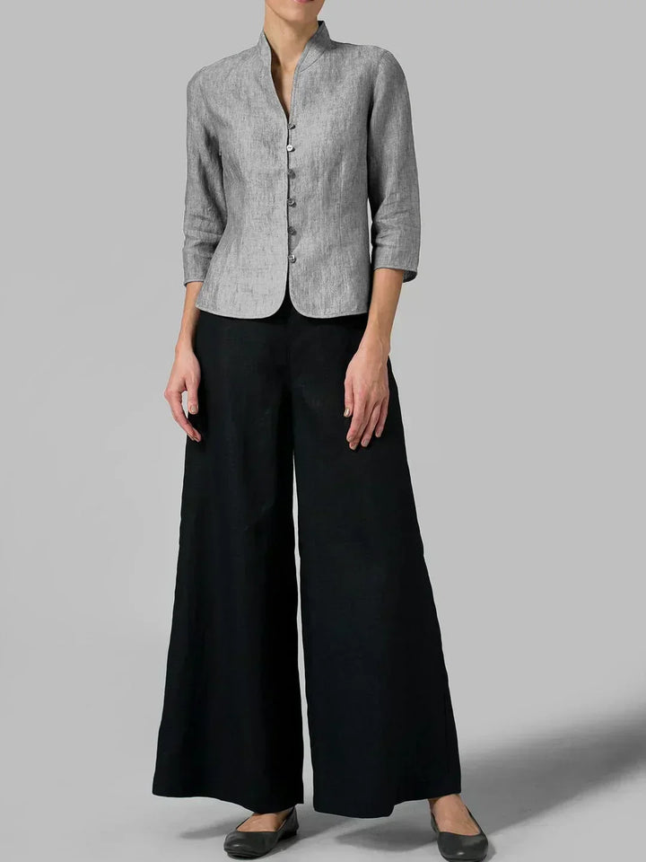 Casual chic women's 3/4 sleeve button blouse. Versatile minimalist top for everyday style and office wear.