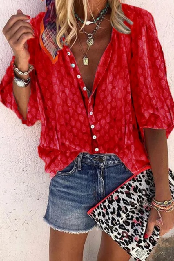 Lightweight women's airy button blouse for comfort. Versatile casual chic top for spring and summer fashion.