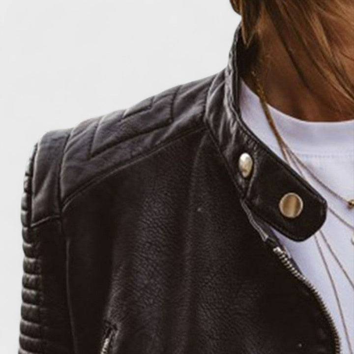 Elegant women's jacket, chic black outerwear. Sophisticated style for professional wear & effortless fashion. All-season.