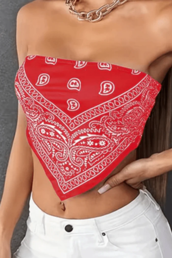 Women's chic bold paisley print tube top, strapless. Perfect for summer fashion, casual wear & parties.