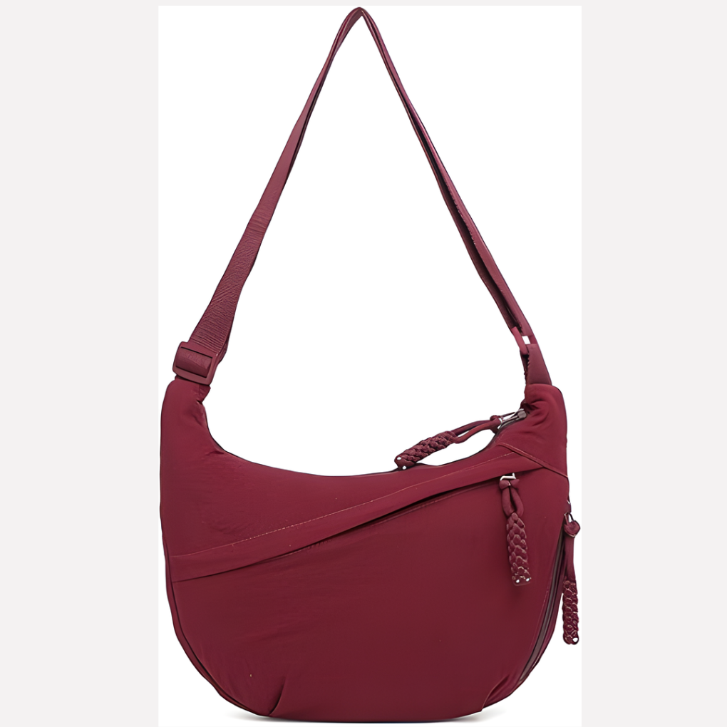 Chic women's everyday shoulder bag, half-moon shape with a fashionable braided strap.