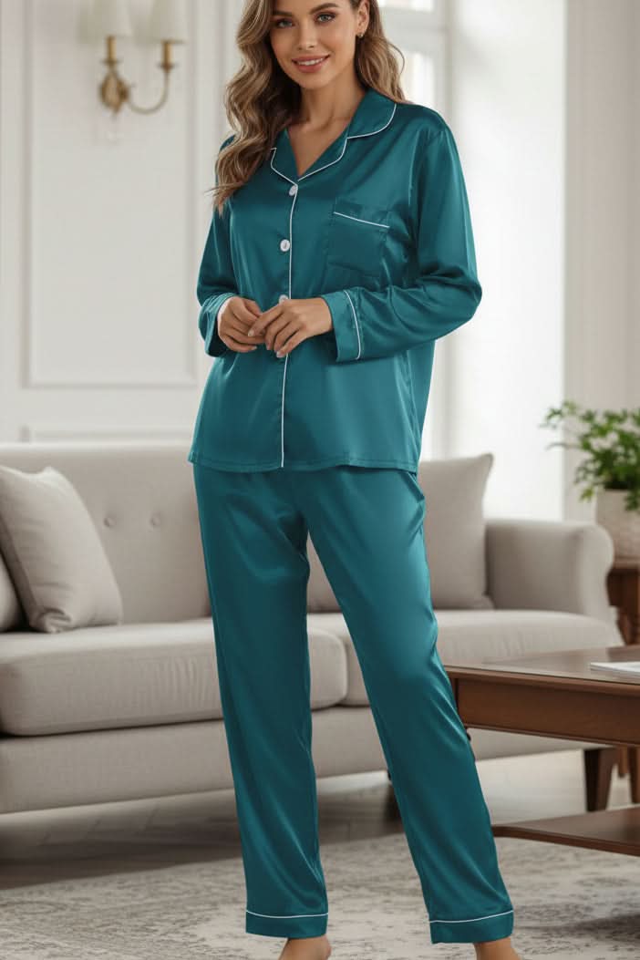 Soft, lightweight women's pajama set, perfect for elegant sleepwear, comfortable nightwear & home relaxation.