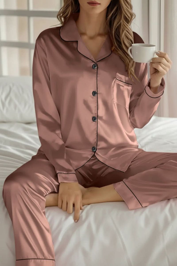 Chic two-piece pajama set for women, offering elegant style & ultimate comfort as luxury nightwear.