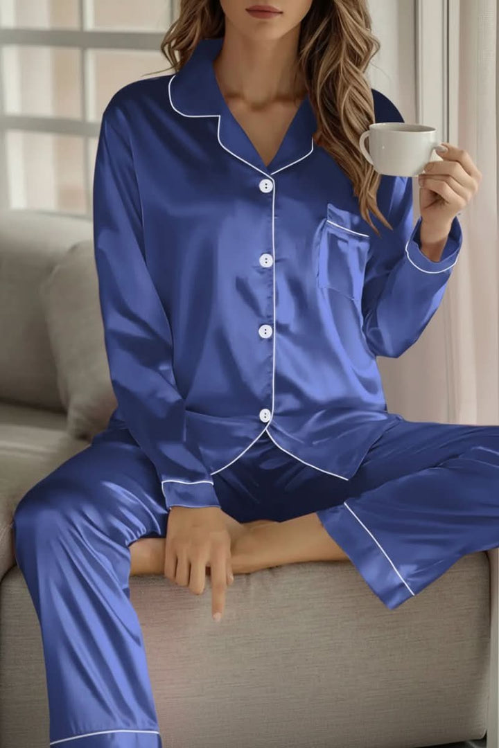 Luxurious two-piece women's pajama set in a chic style, perfect for elegant sleep & comfortable lounging.