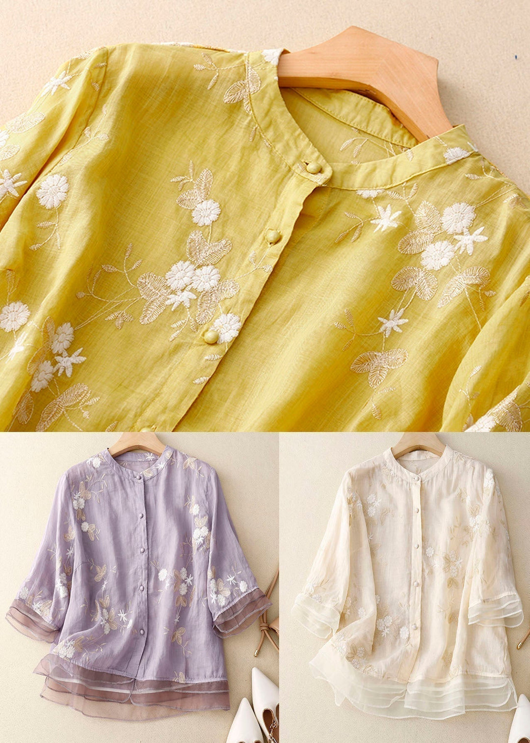 Women's elegant floral blouse, a short sleeve summer top with a chic design and comfortable relaxed fit.