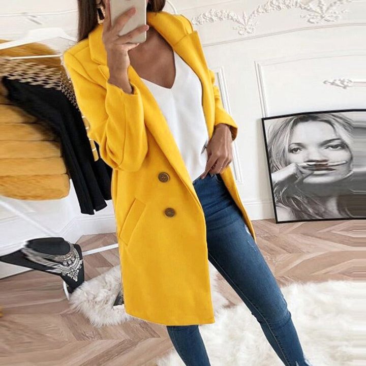 Versatile women's long blazer coat, elegant outerwear for business casual or fashion looks.