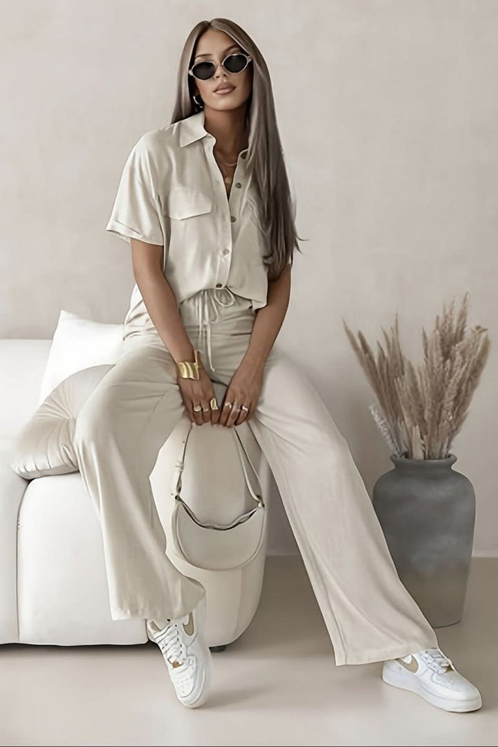 Women's chic minimal two-piece set, perfect for elegant casual wear.