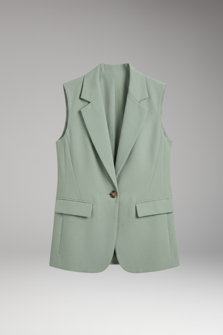 Women's chic notch collar sleeveless blazer vest; ideal for polished professional office wear.