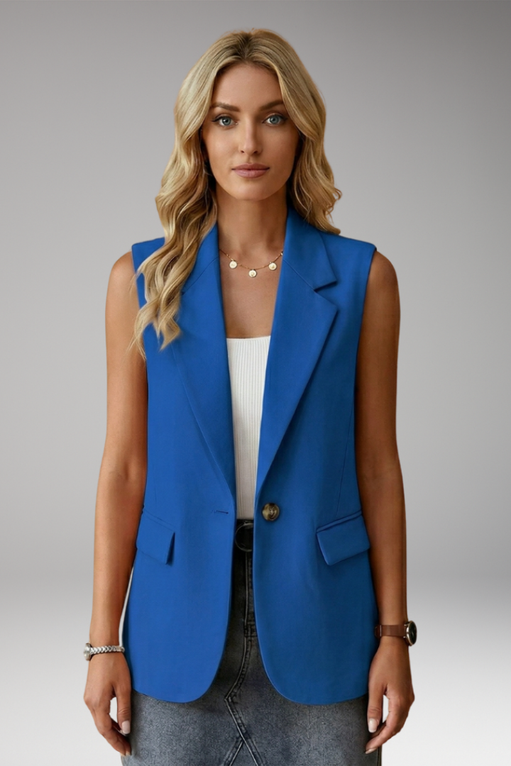Modern chic women's sleeveless blazer vest, perfect for contemporary business casual attire.