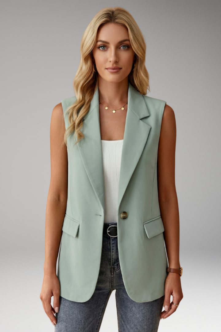 Versatile women's sleeveless blazer vest, perfect layering piece for business casual style.
