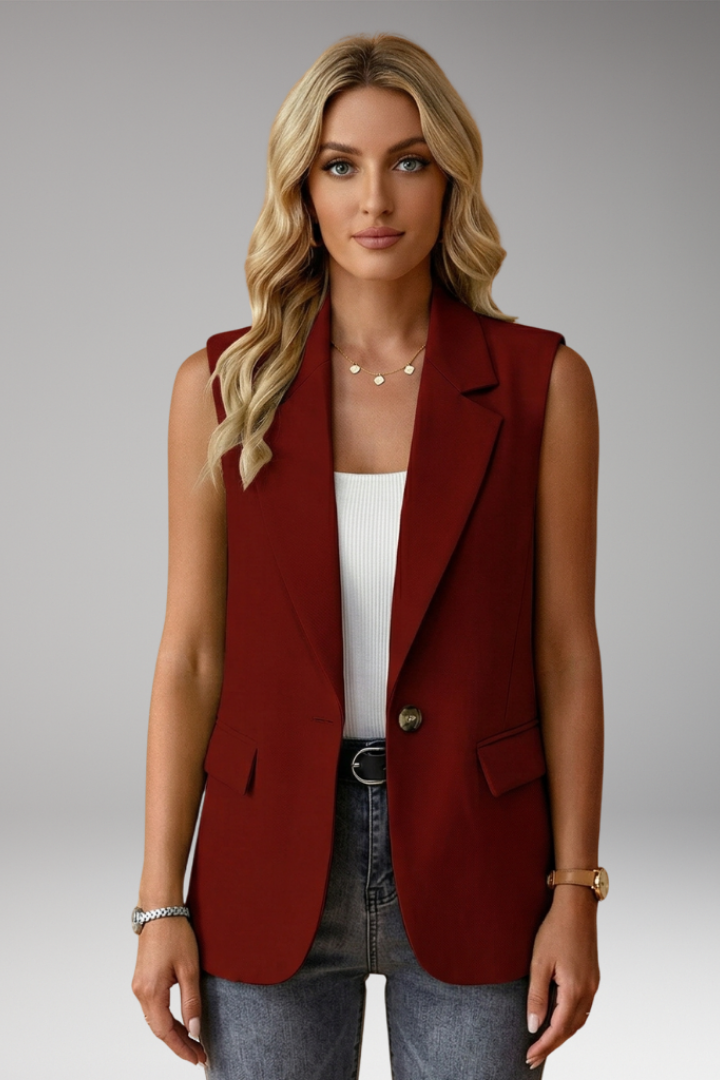 Elegant women's sleeveless vest with notch collar, ideal for polished professional outfits.