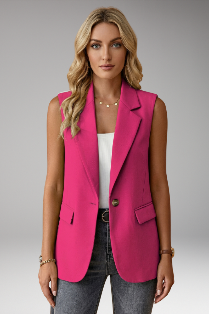 Professional women's sleeveless blazer with notch collar design for a polished office wear.