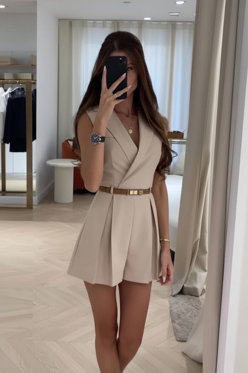 Black belted sleeveless romper for women. Comfortable & chic one-piece casual summer wear.
