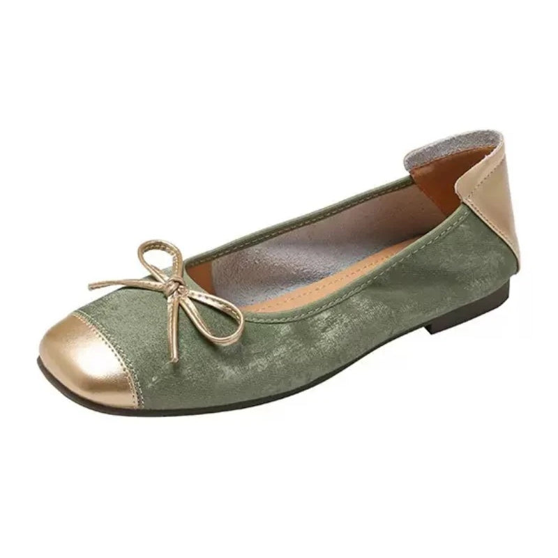 Women's chic square toe ballet flats with elegant bow detail. Comfortable & stylish everyday shoes.