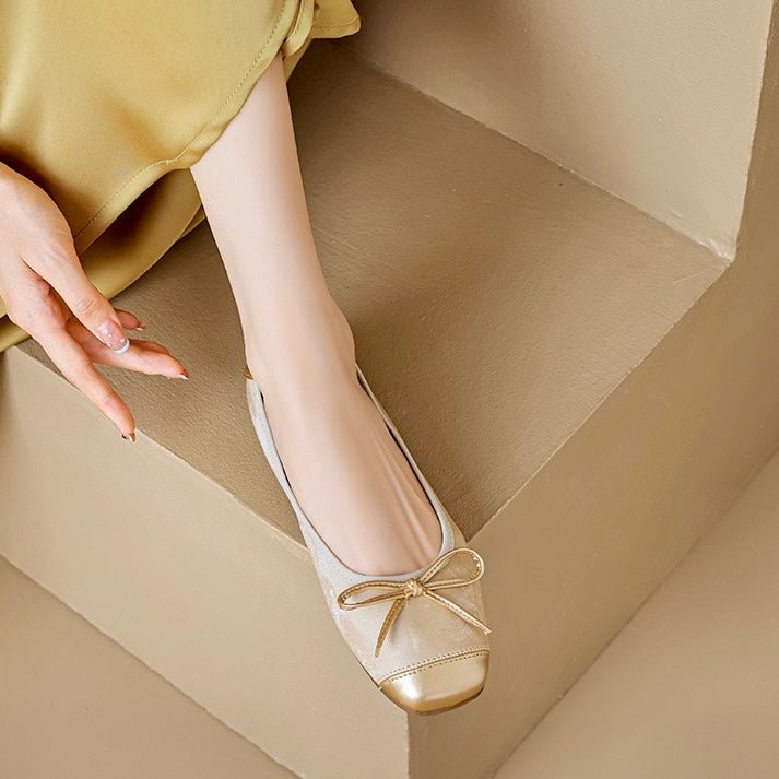 Elegant women's square toe ballet flats featuring a beautiful bow detail. Perfect dress or casual comfortable flats.