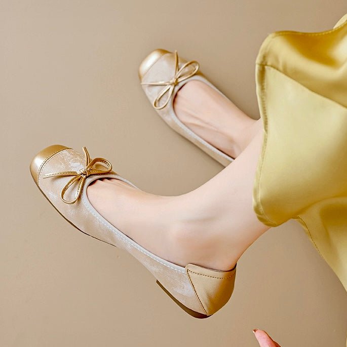 Versatile square toe ballet flats with bow detail for women. Ideal comfortable slip-on shoes for casual & dressy.