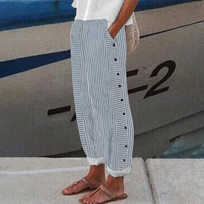 Versatile women's striped pants, ideal for casual and everyday chic fashion.